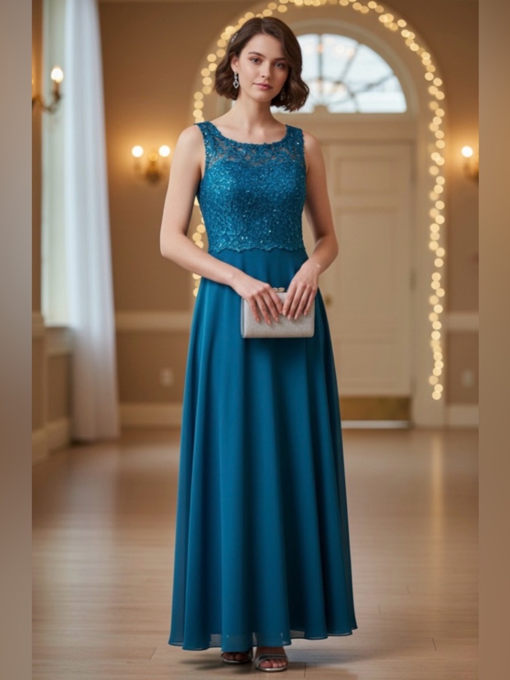 Lacy Blue Sleeveless Sparkle Formal Gown NWOT